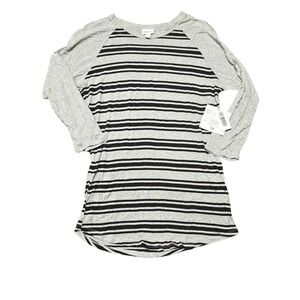 NEW‎ LuLaRoe Irma Tunic Top Gray Black Stripe Raglan Sleeve Womens Size Medium